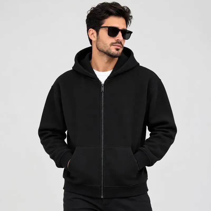 سویشرت کلاه دار مردانه پنبه ای زیپ دار ساده لیما — تصویر ۶