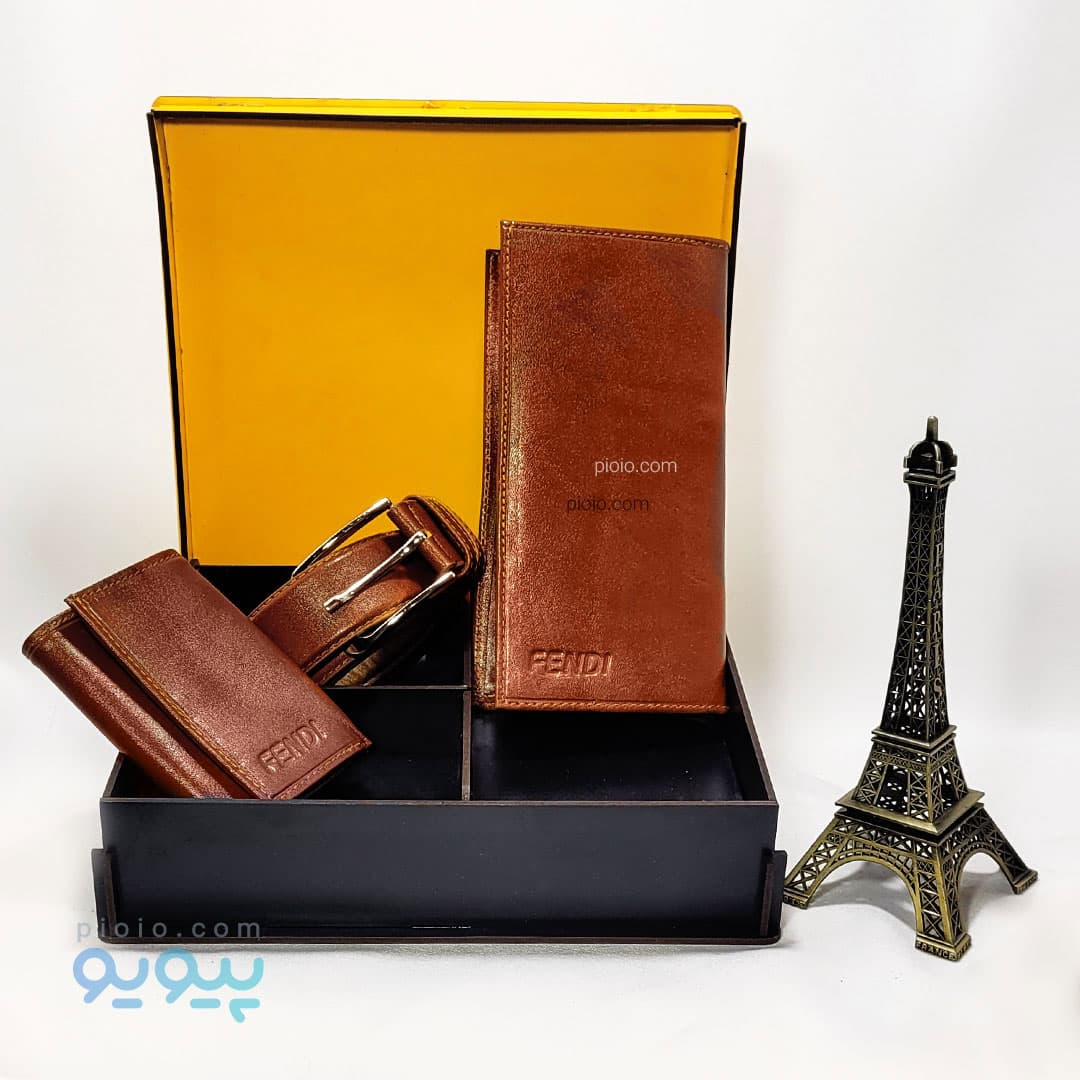 ست هدیه چرم طبیعی مردانه برند FENDI