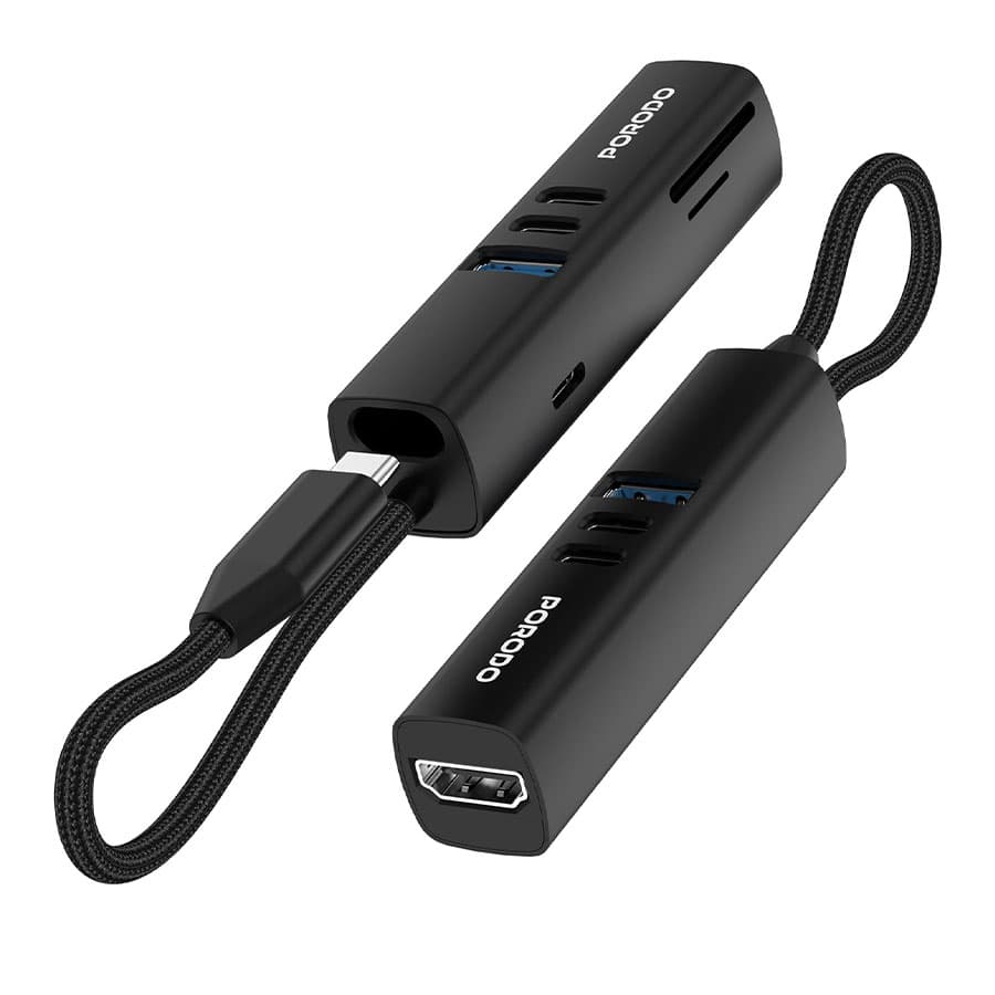 هاب 7 پورت تایپ سی پرودو Porodo 7-In-1 Multi-Port USB Hub 5Gbps Transfer Speed