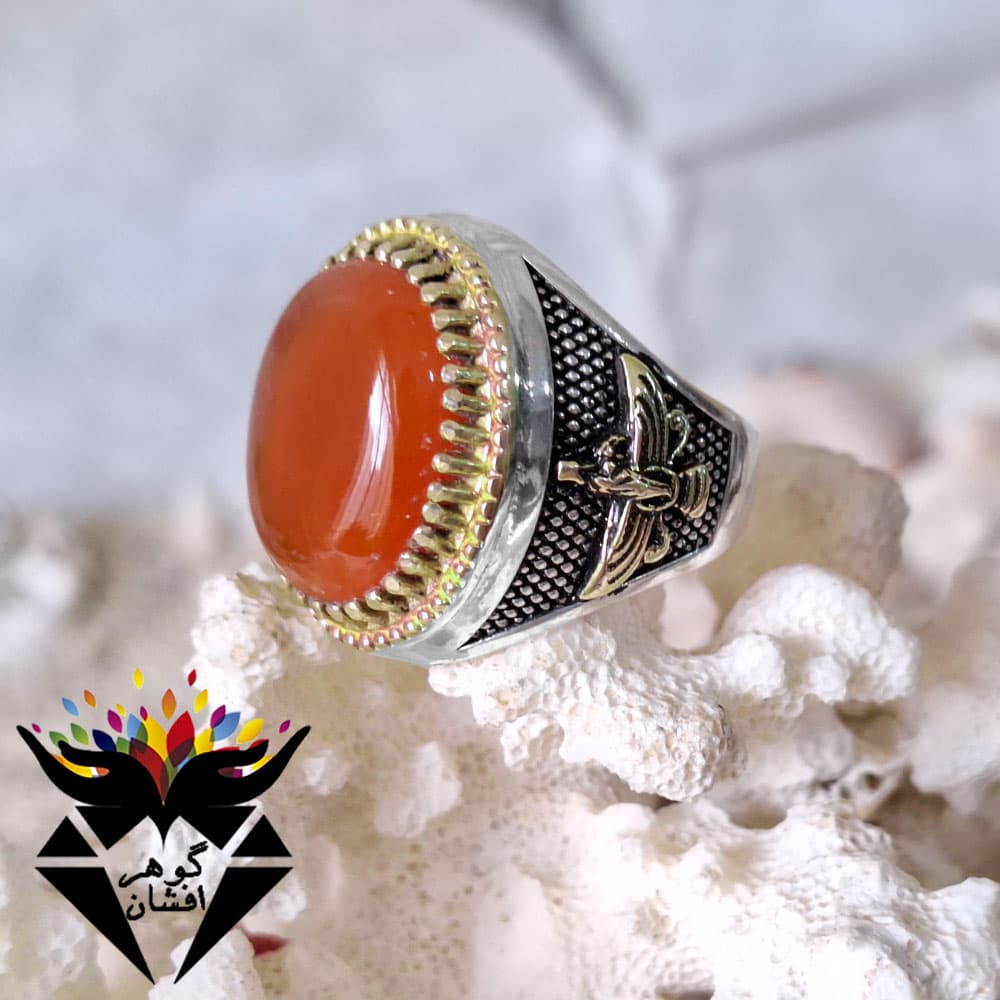 انگشتر عقیق یمنی اصل مردانه طرح فروهر کد R_1501