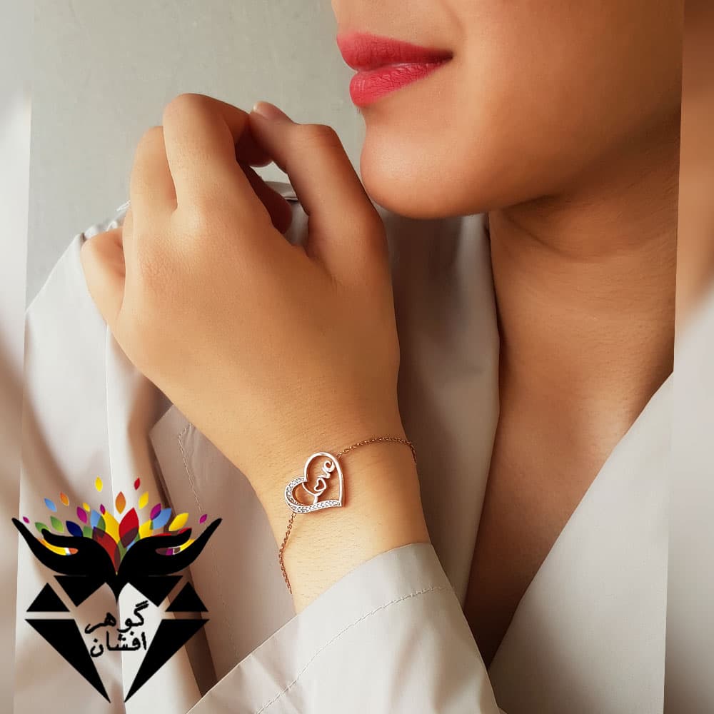 دستبند نقره طرح love رزگلد D3229