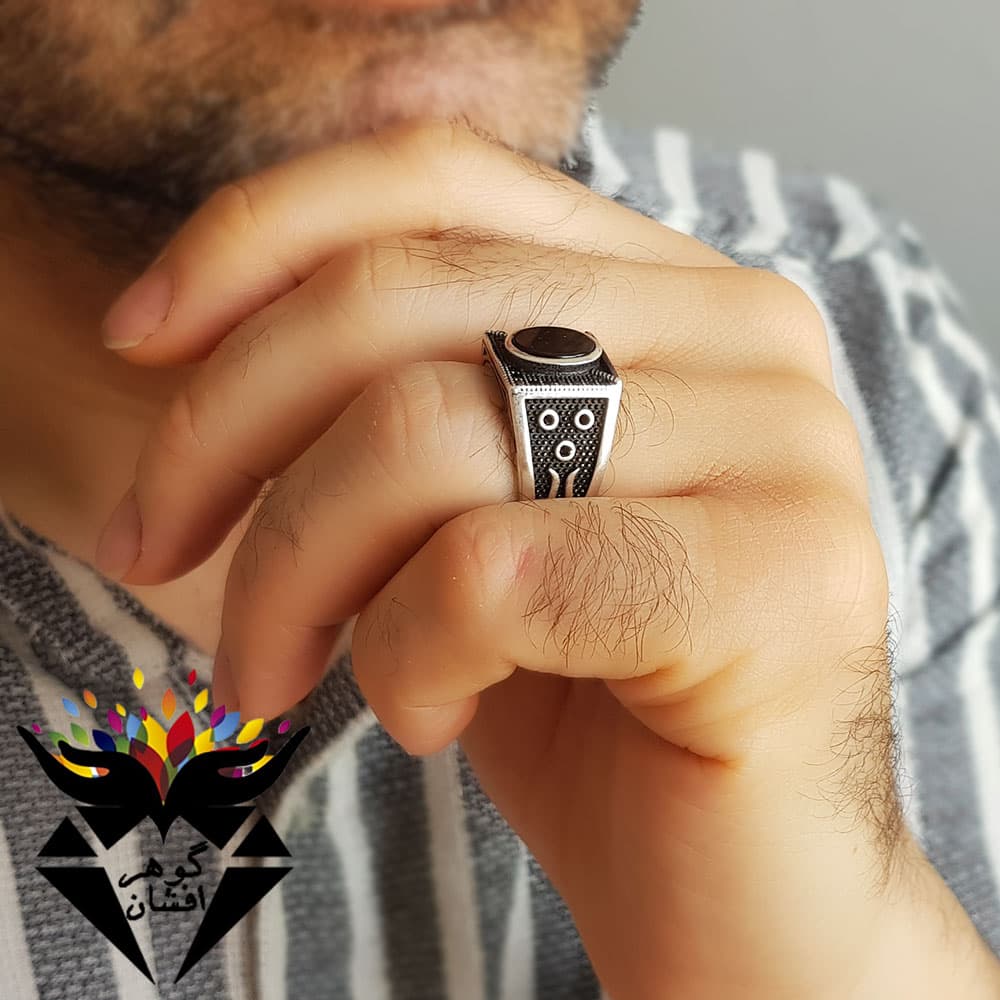 انگشتر نقره ترک عقیق سیاه مردانه R3198