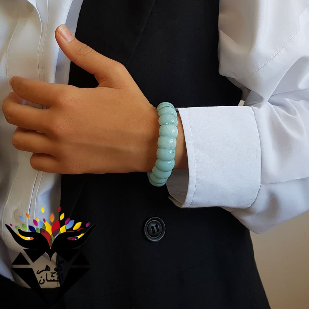 دستبند آکوآمارین آبی اصل درشت D3177