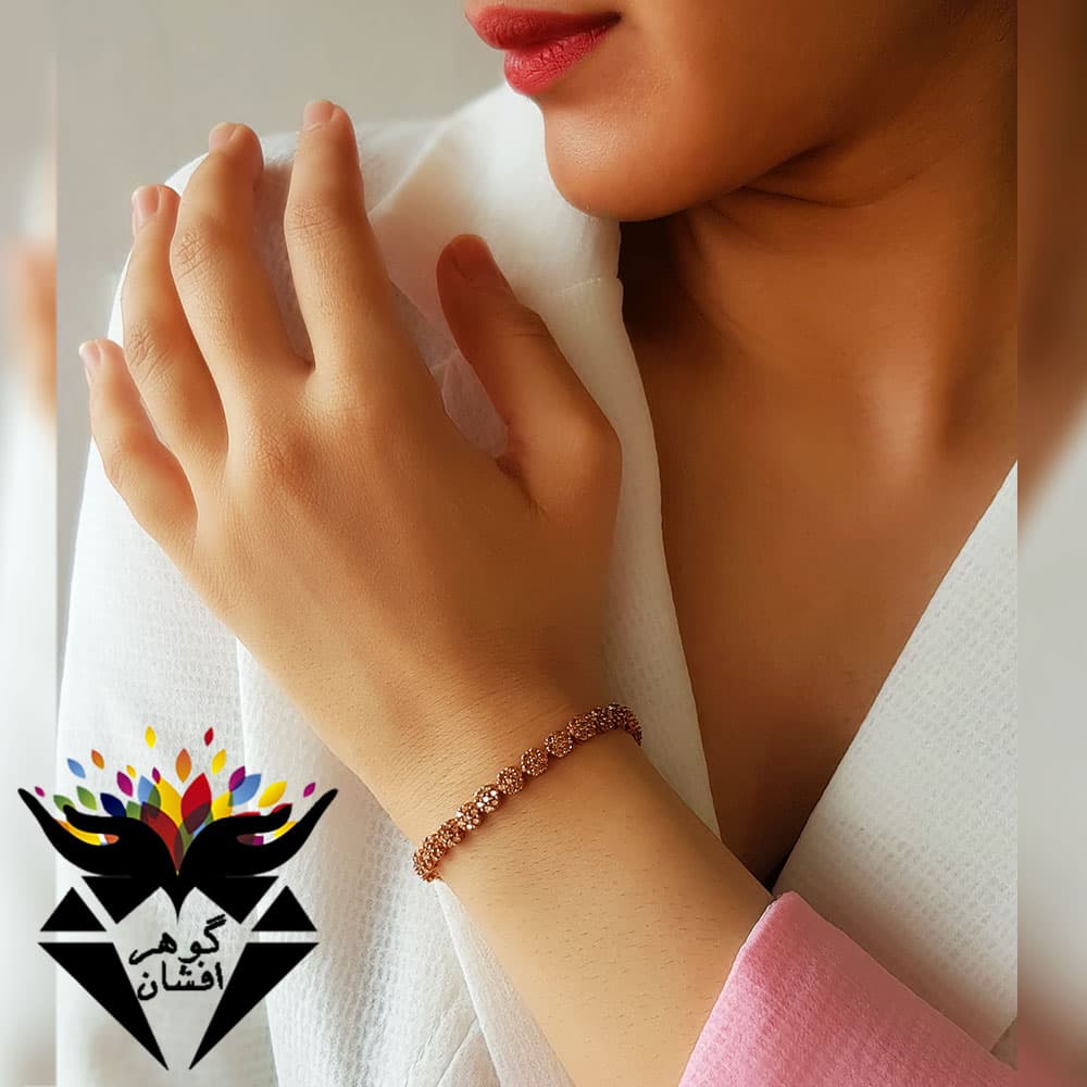 دستبند نقره رزگلد طرح شکوفه D3226