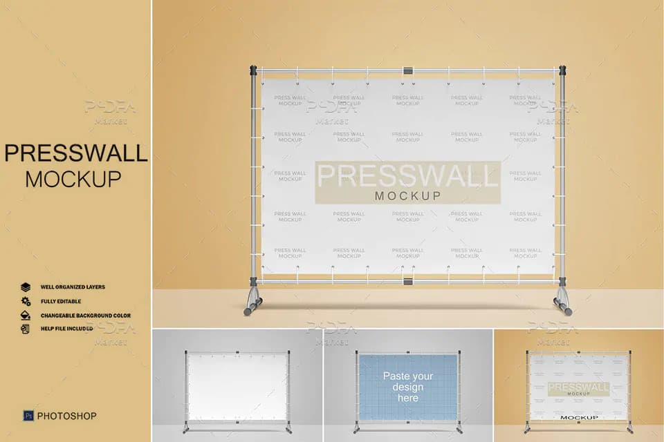موکاپ بنر استند عریض لایه باز Stand Banner / Press Wall Mockup