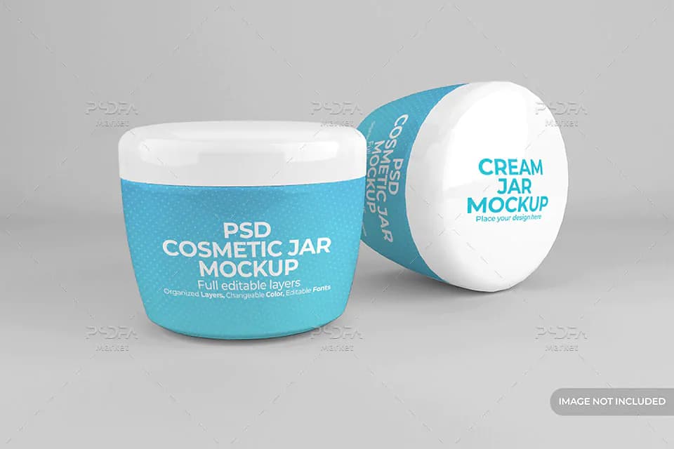 موکاپ قوطی کرم آرایشی پلاستیکی در حالات و نماهای مختلف