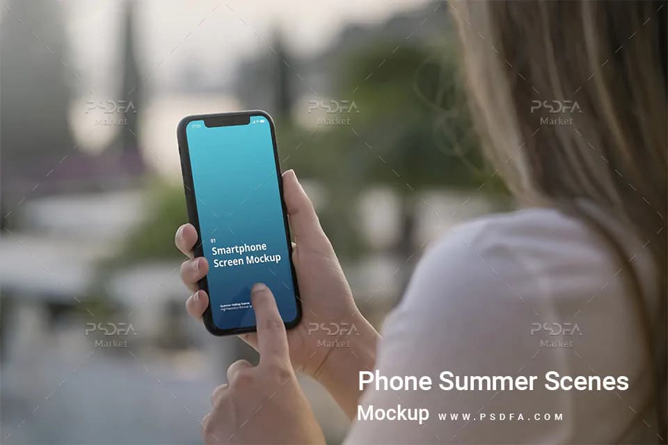 موکاپ موبایل آیفون در منظره و طبیعت ساحل با فرمت PSD