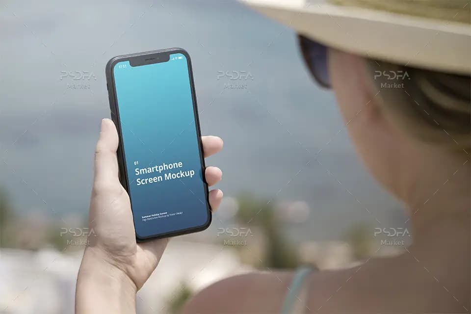 موکاپ موبایل آیفون در منظره و طبیعت ساحل با فرمت PSD — تصویر ۲