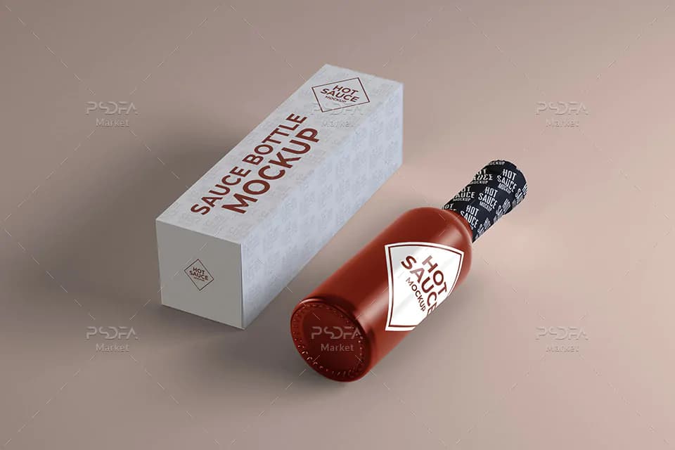 موکاپ شیشه و بطری سس تند Hot Sauce Bottle Mockups