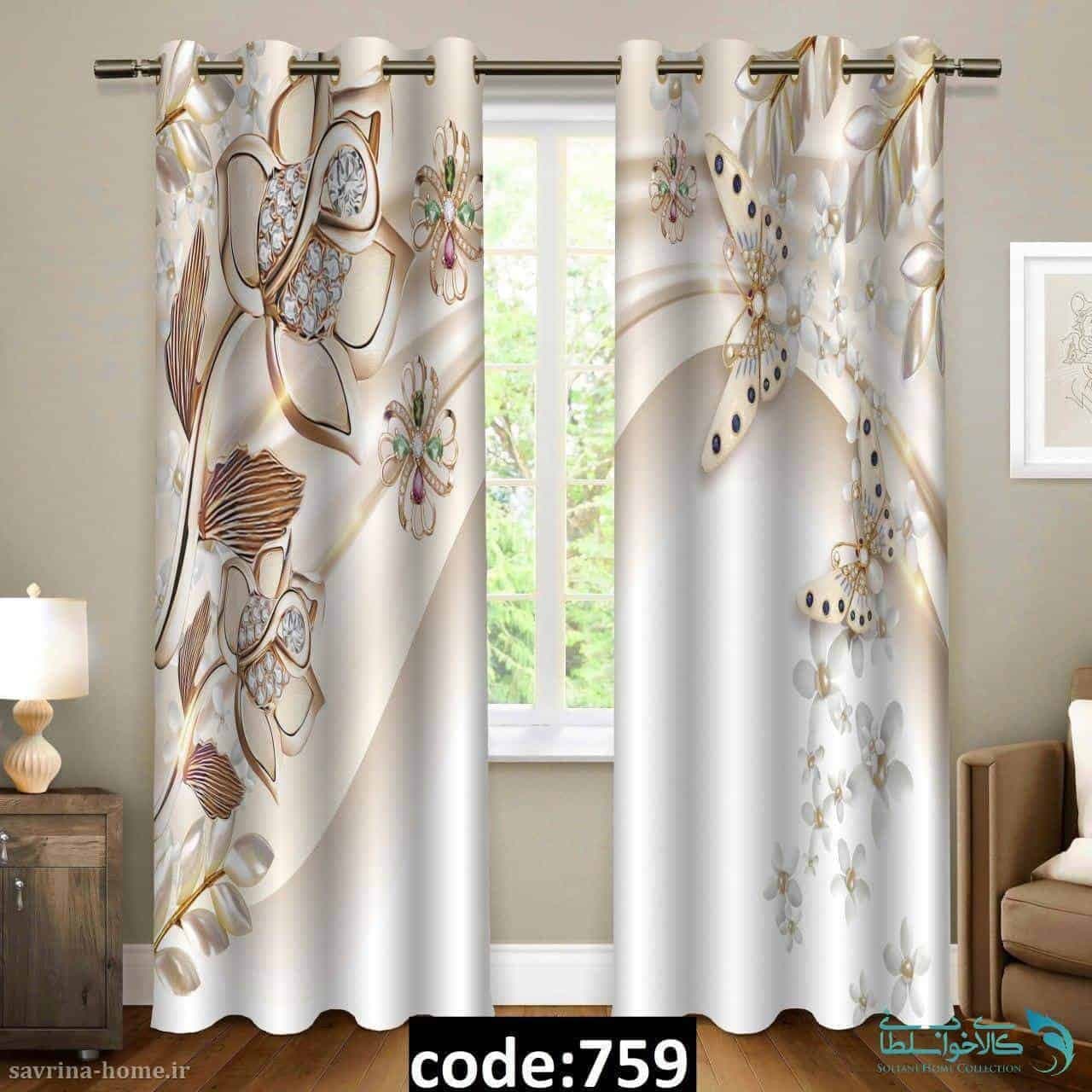 پرده پانچی سری گل مدرن مدل Sh-759