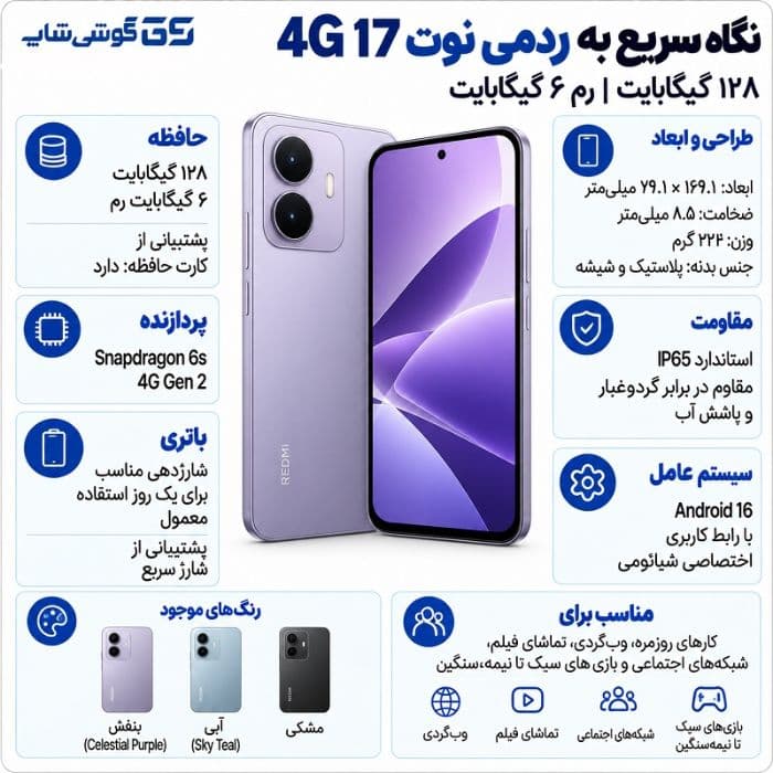 ردمی نوت 17، شیائومی Redmi Note 17 4G با ظرفیت 128 گیگ و رم 6 — تصویر ۶
