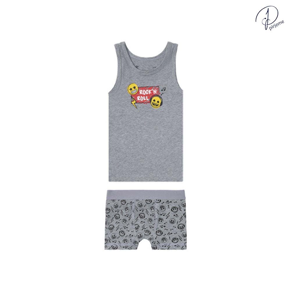 ست تاپ و شورت نخی پسرانه emoji رنگ طوسی