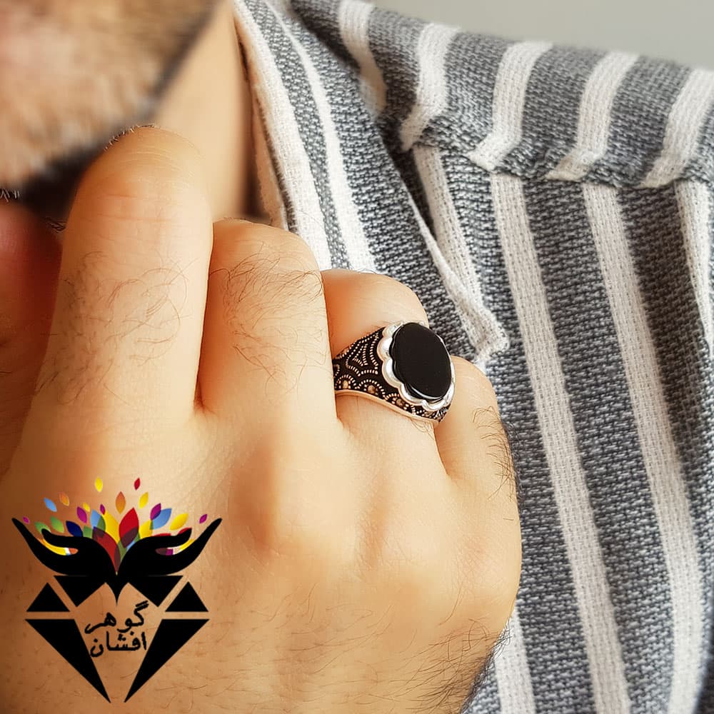 انگشتر عقیق سیاه اسپرت مارکازیتی مردانه R1591