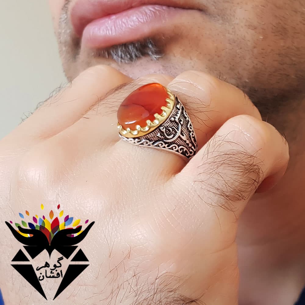 انگشتر عقیق یمنی اصل رکاب یا حسین R3059