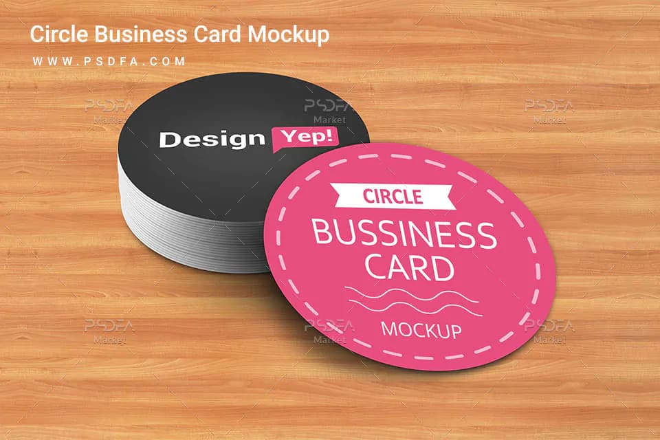 موکاپ کارت ویزیت گرد با بک گراند چوب Circle Business Card Mockup