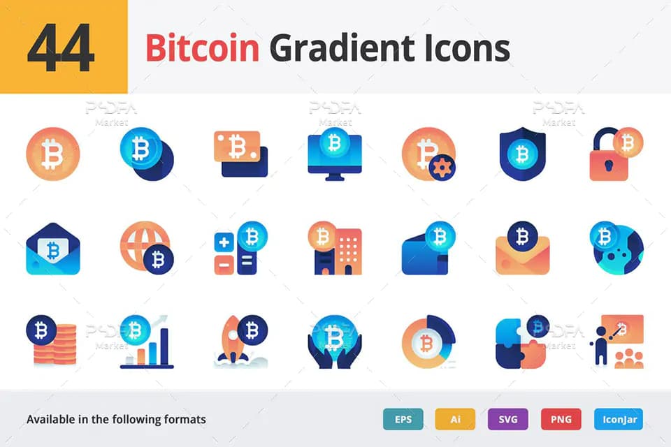 44 وکتور آیکون بیت کوین Bitcoin Gradient Vector Icons