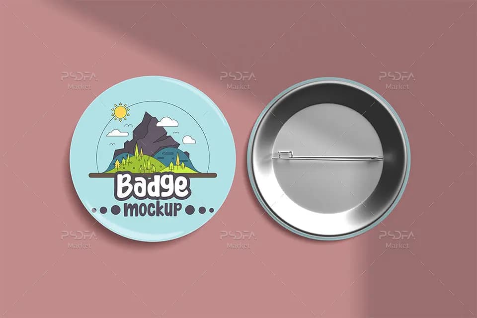 موکاپ پیکسل و سنجاق سینه بشقابی Pin Badge Mockup — تصویر ۲