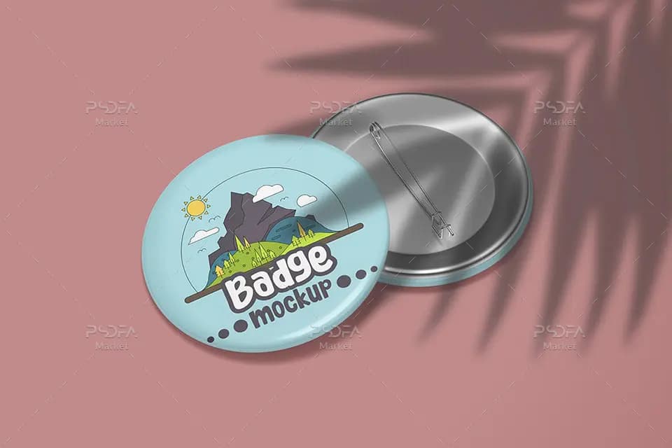 موکاپ پیکسل و سنجاق سینه بشقابی Pin Badge Mockup — تصویر ۳