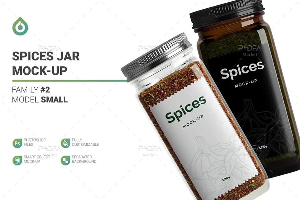 موکاپ شیشه ادویه و ادویه جات کوچک 120 گرمی برای فتوشاپ