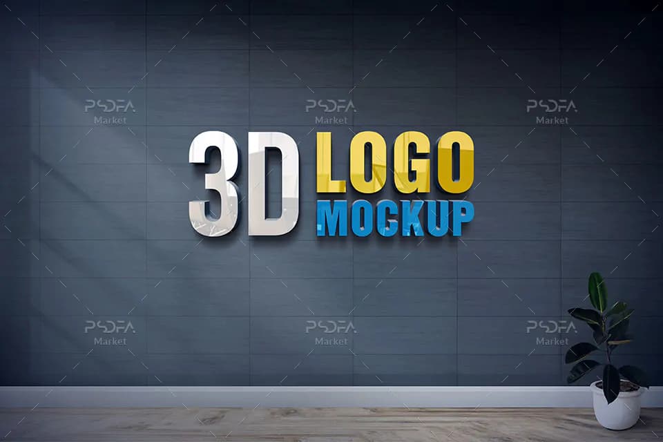 موکاپ لوگوی 3D و سه بعدی برجسته روی دیوار و اشیاء مختلف