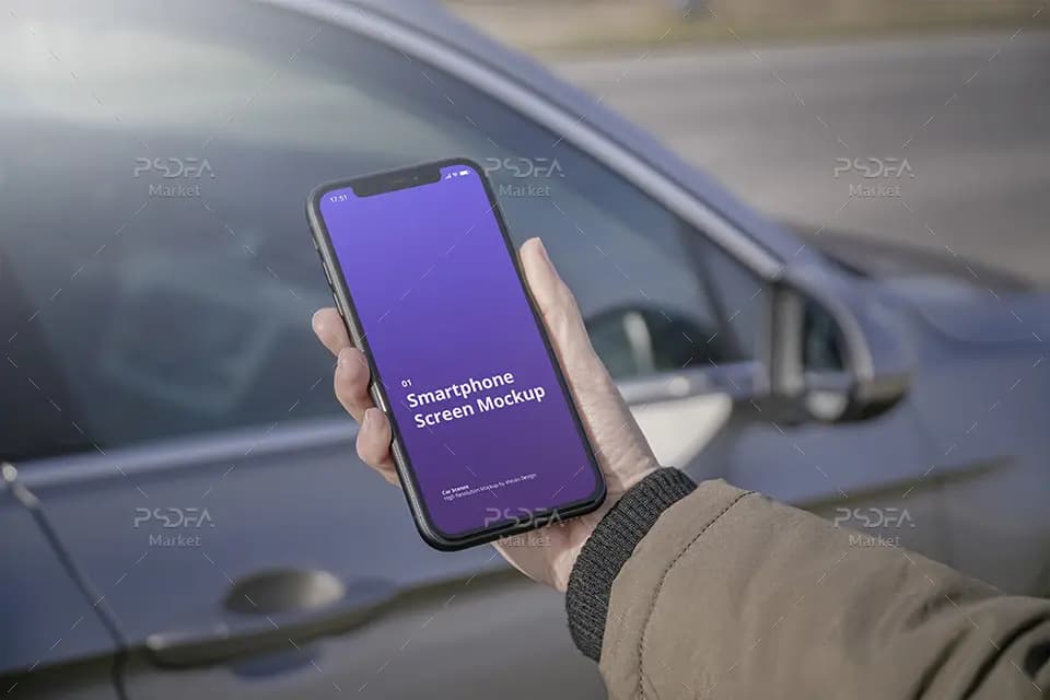 موکاپ موبایل آیفون داخل اتومبیل و ماشین به صورت لایه باز برای فتوشاپ — تصویر ۷