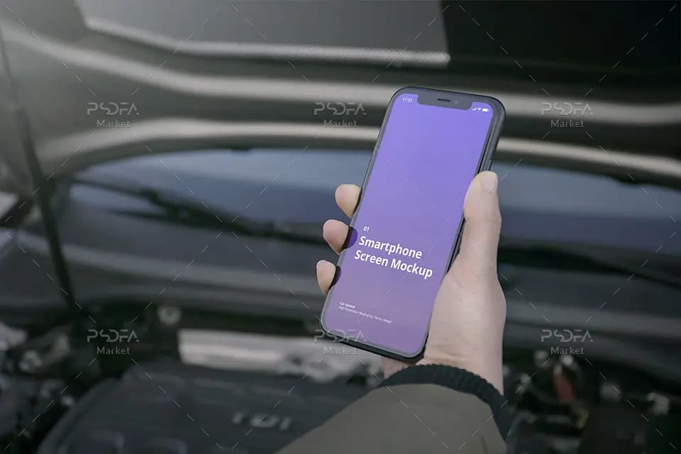 موکاپ موبایل آیفون داخل اتومبیل و ماشین به صورت لایه باز برای فتوشاپ — تصویر ۵