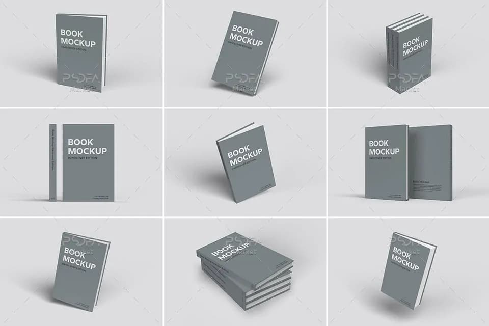 موکاپ جلد کلفت کتاب در حالت و نماهای مختلف – Hardcover Book Mockup