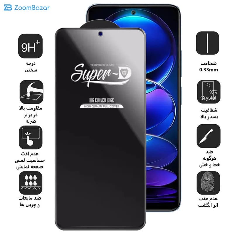گلس اپیکوی مدل Super 5D مناسب برای گوشی موبایل شیائومی Redmi Note 12 5G/ Poco X5 — تصویر ۴