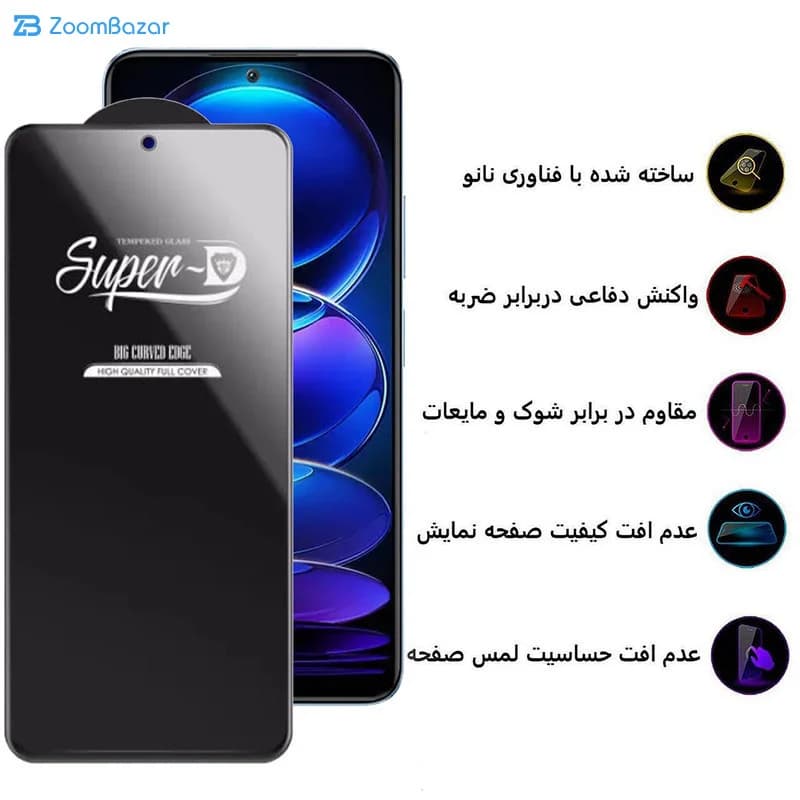 گلس اپیکوی مدل Super 5D مناسب برای گوشی موبایل شیائومی Redmi Note 12 5G/ Poco X5 — تصویر ۶