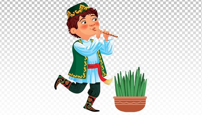 تصویر PNG کاراکتر پسر در حال فلوت زدن با سبزه عید