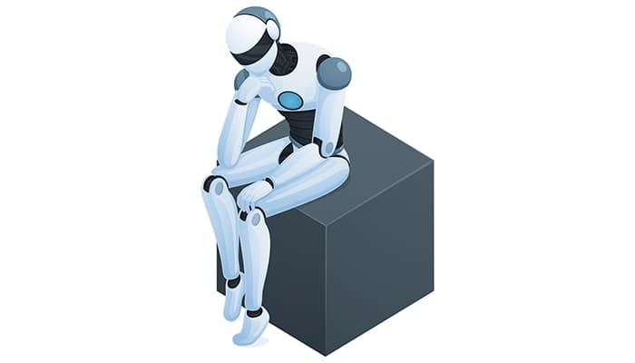 وکتور کاراکتر سه بعدی طرح ایزومتریک ربات و فکر کردن