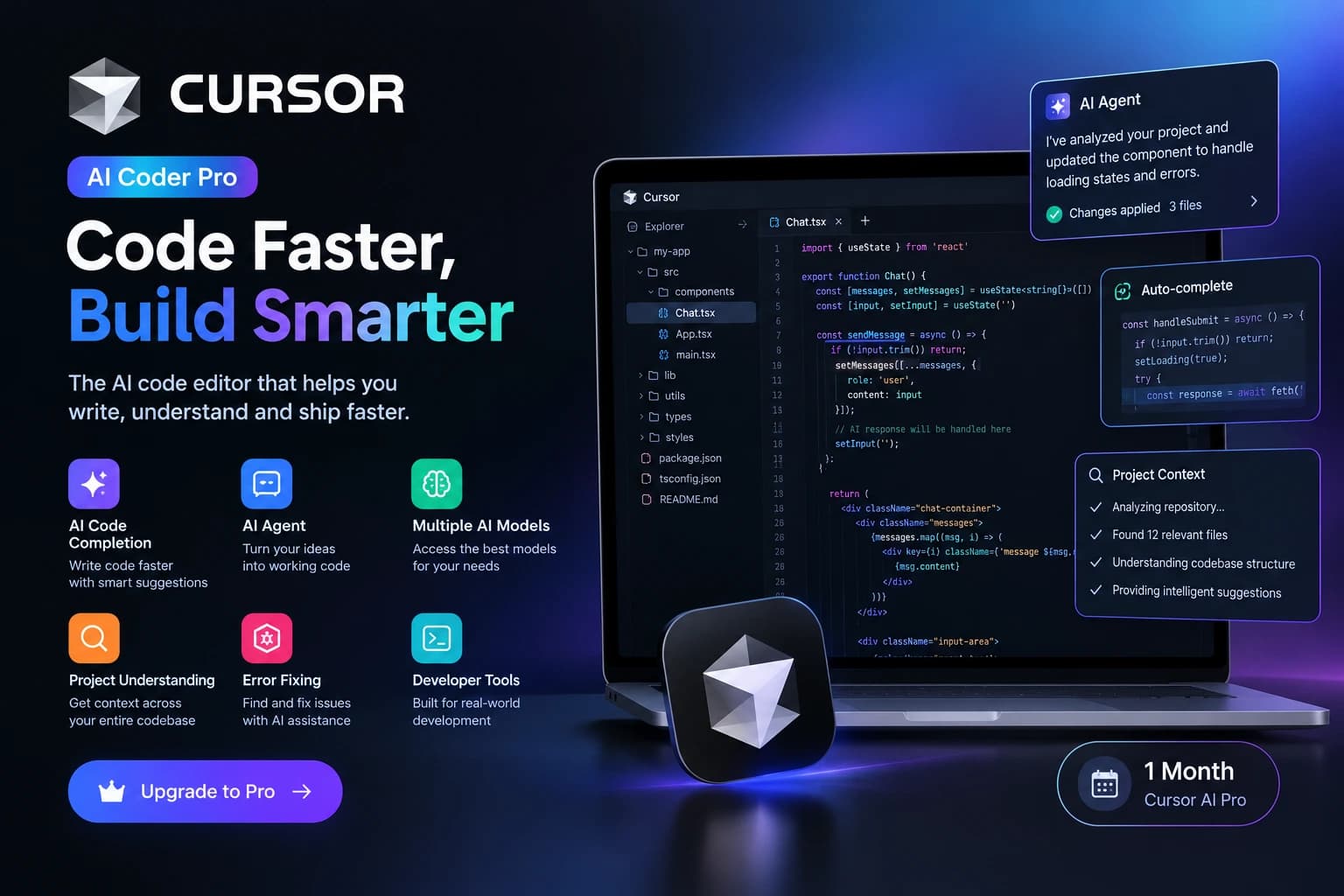 اشتراک Cursor AI Coder Pro یکماهه | برنامهنویسی هوشمند با هوش مصنوعی