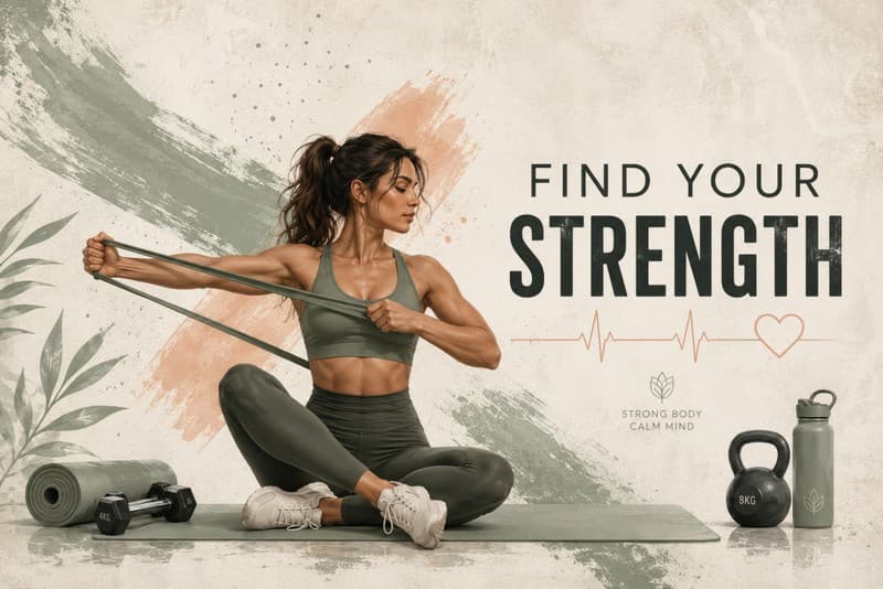 پوستر دیواری ورزشی طرح فیتنس بانوان، کش بدنسازی و قدرت درون (مدل Find Your Strength)