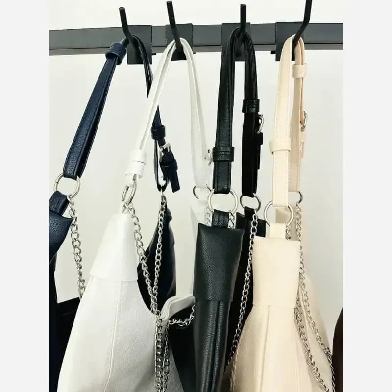 کیف مدل راگو زنجیری جنس شرانگ وارداتی رنگ مشکی شکلاتی سفید کرم سورمه ای سایز 36 در 20 — تصویر ۵