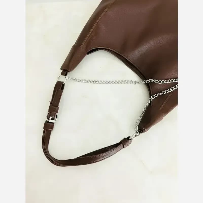 کیف مدل راگو زنجیری جنس شرانگ وارداتی رنگ مشکی شکلاتی سفید کرم سورمه ای سایز 36 در 20 — تصویر ۴