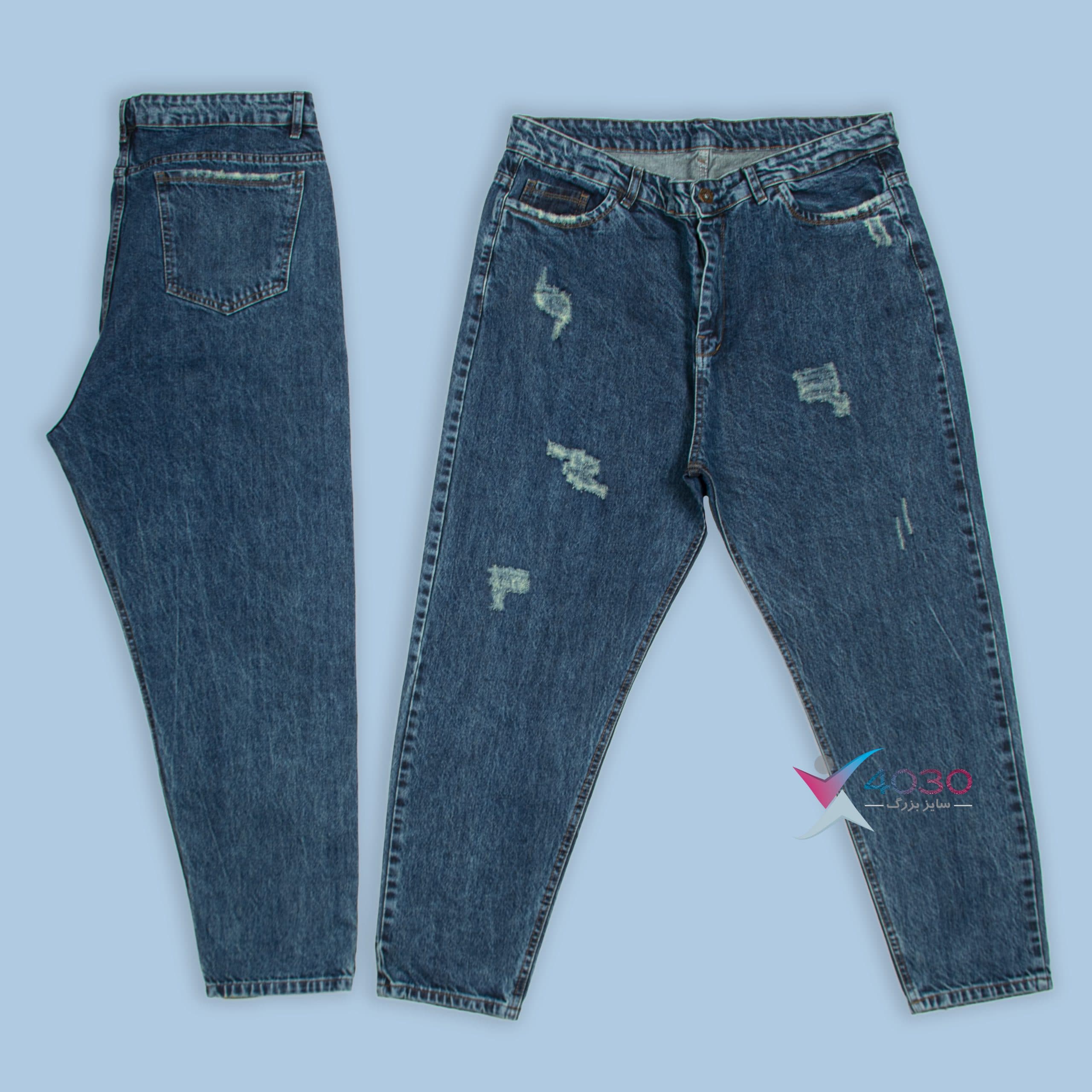 شلوار جین مام فیت زاپدار Navy blue سایزبزرگ ( 4403 )