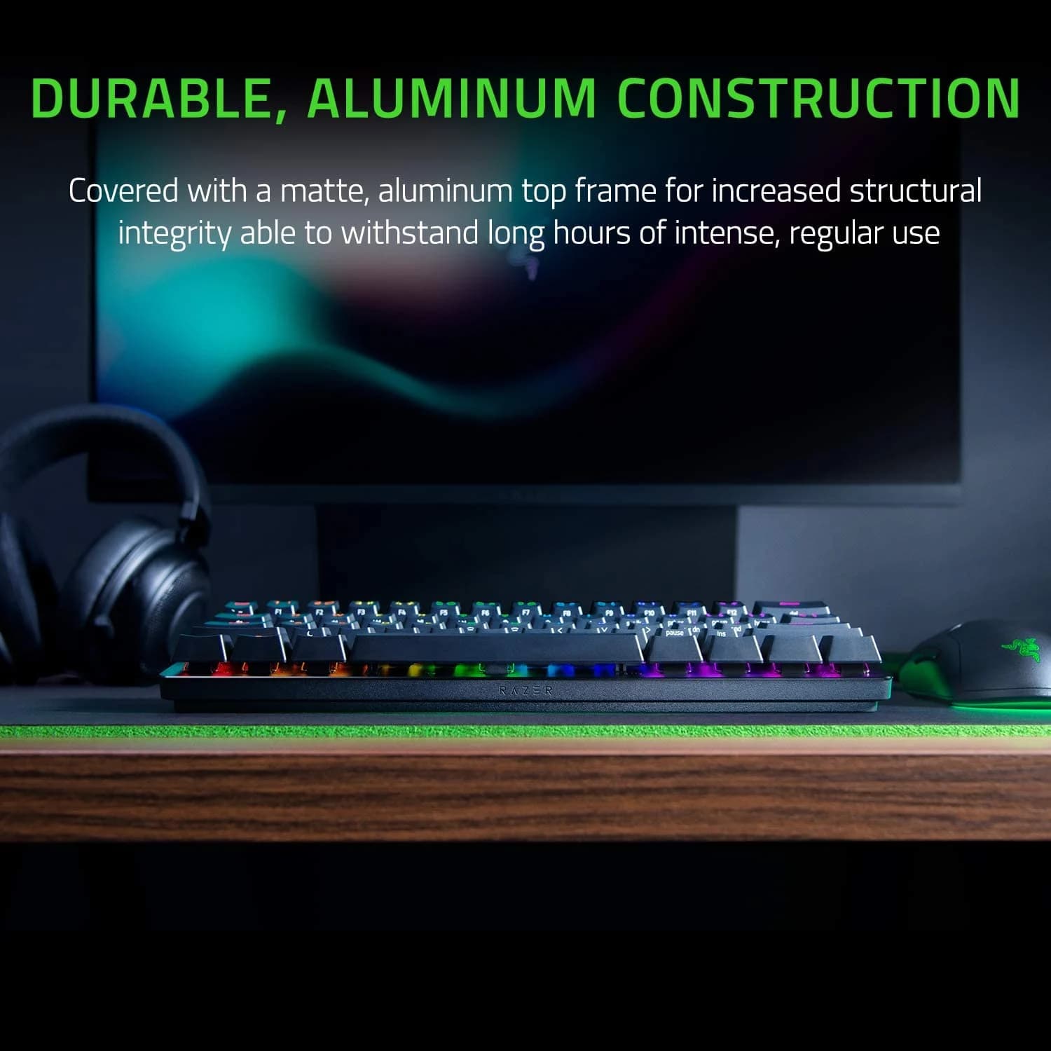 کیبورد گیمینگ ریزر مدل Huntsman Mini، سوییچ مکانیکال Optical بنفش، Tenkeyless، نورپردازی RGB — تصویر ۱۲