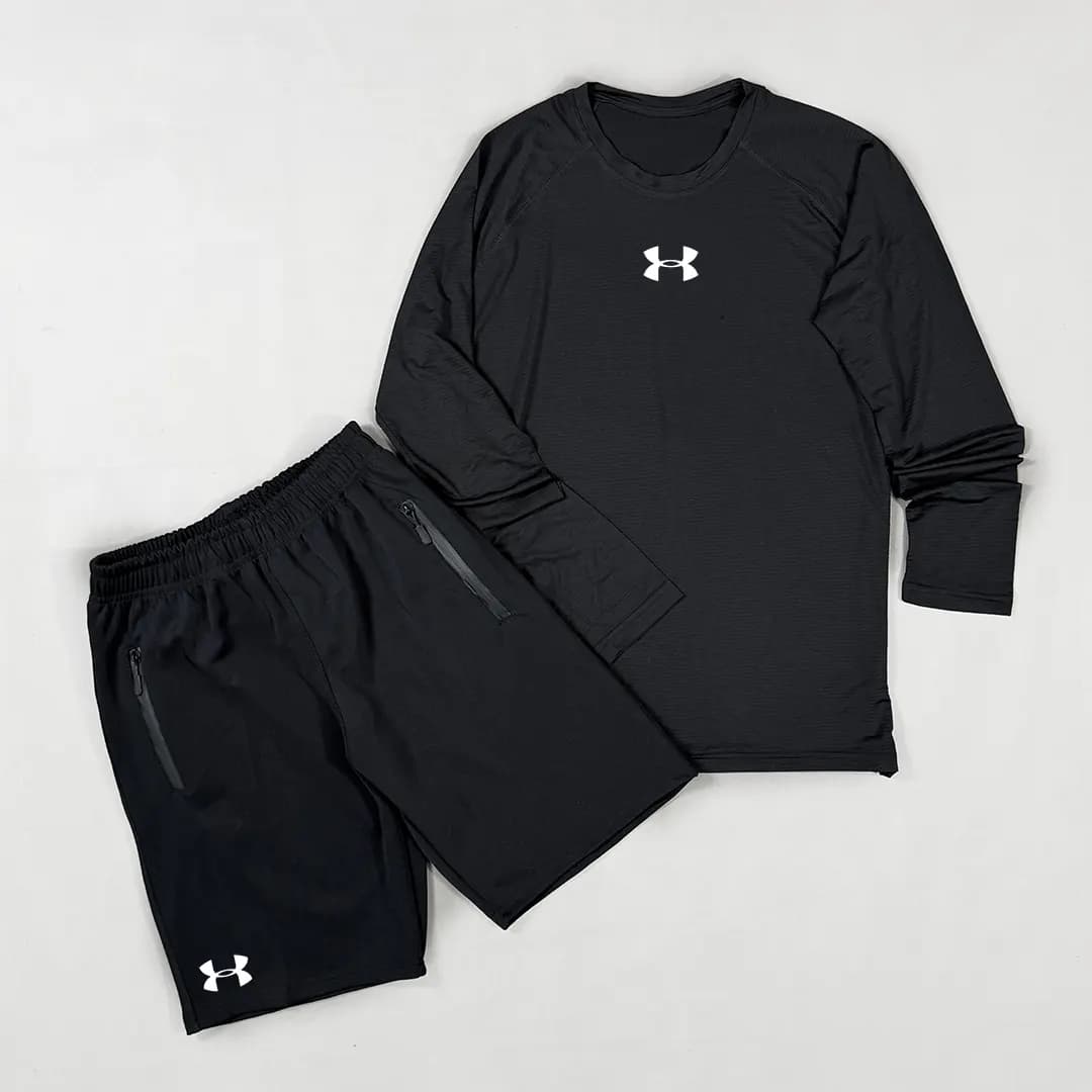 ست UNDER ARMOUR تیشرت آستین بلند و شلوارک ورزشی | بدنسازی کشی