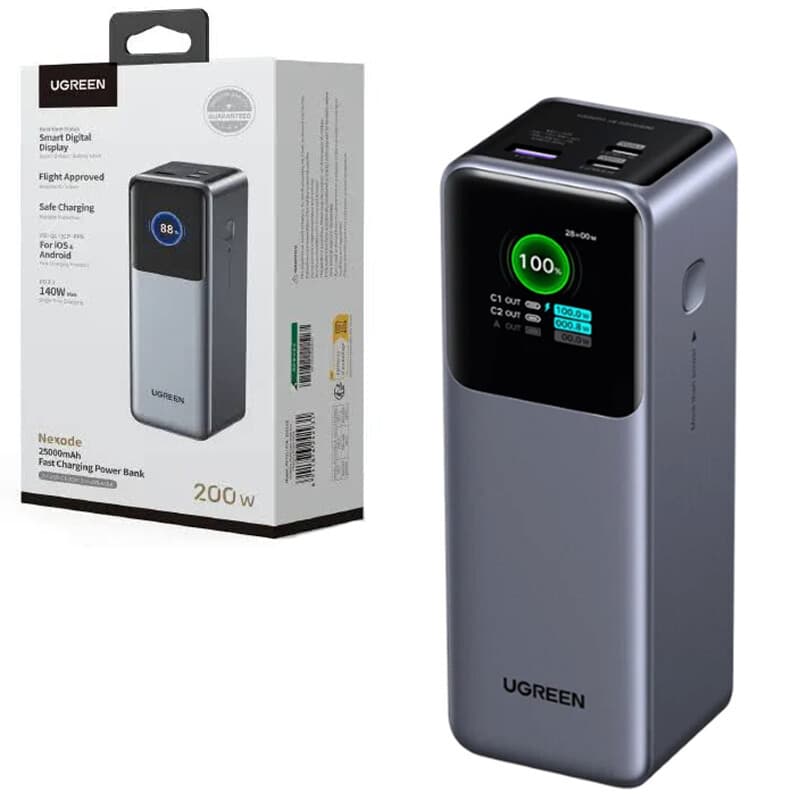 پاور بانک فست شارژ یوگرین Nexode PB722-35525B QC4.0 PD3.0 200W ظرفیت 25000 میلی آمپر ساعت