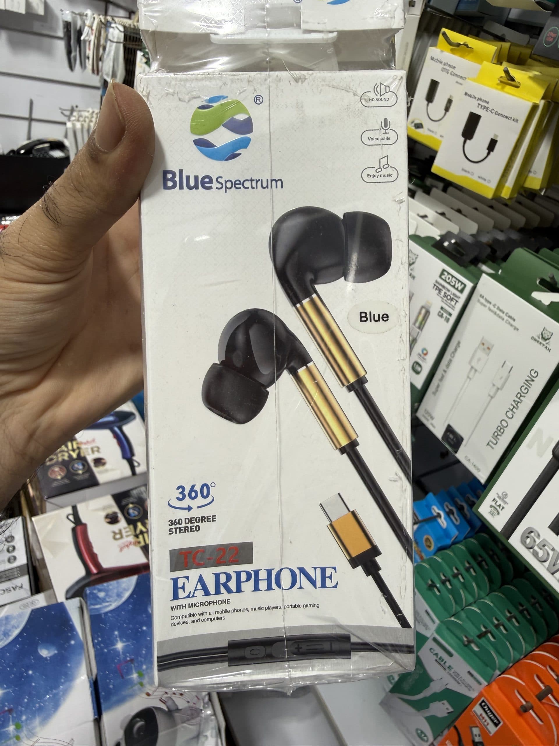 هندزفری سیمی تایپ سی بلو اسپکترام مدل TC-22 (Blue Spectrum TC-22) با میکروفون و کنترلر روی کابل اورجینال (عمده و تک)
