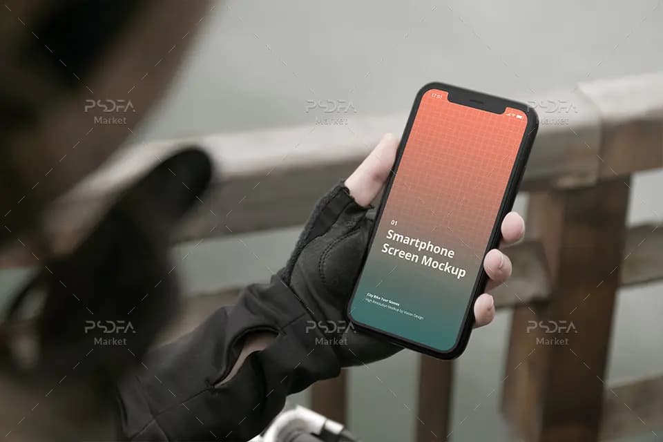 موکاپ گوشی آیفون در دست داخل شهر و پارک iPhone Mockup — تصویر ۸