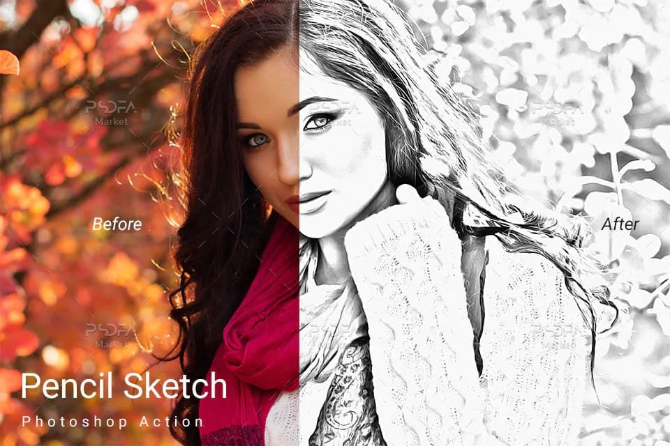 تبدیل عکس به نقاشی با مداد در فتوشاپ با اکشن Pencil Sketch