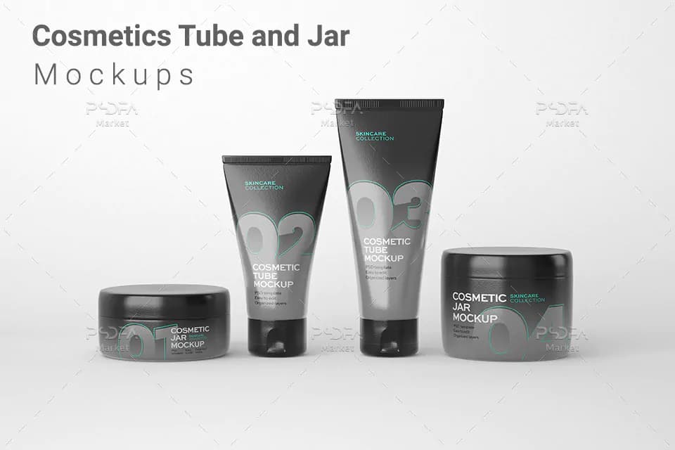 موکاپ تیوپ و قوطی آرایشی و بهداشتی لایه باز برای فتوشاپ
