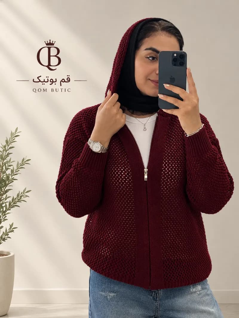 سویشرت بافت زنبوری کلاه دار_8140