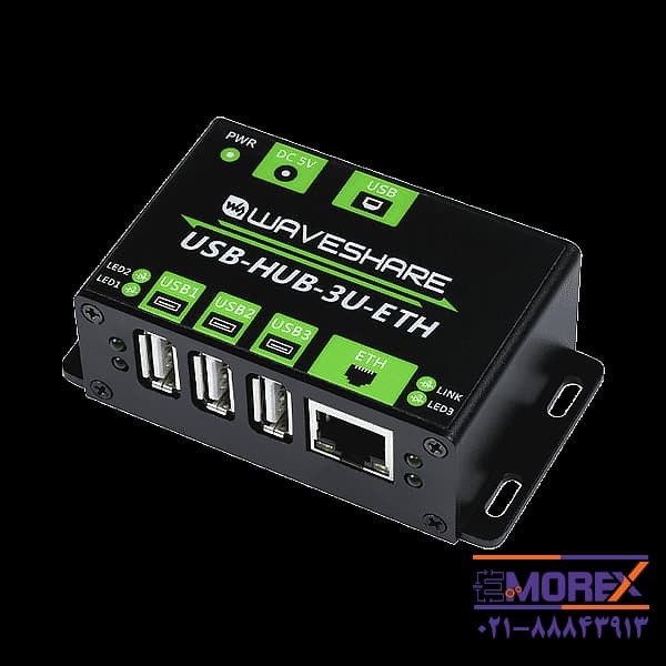 مبدل صنعتی ویوشیر | WAVESHARE مدل USB-HUB-3U-ETH