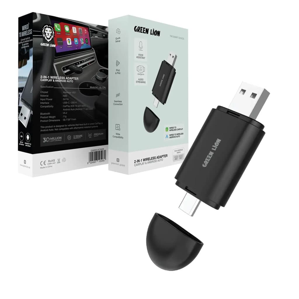 دانگل بی‌سیم کارپلی و اندروید اتو گرین لاین مدل Green Lion 2in1 car paly and android auto GL-CP6