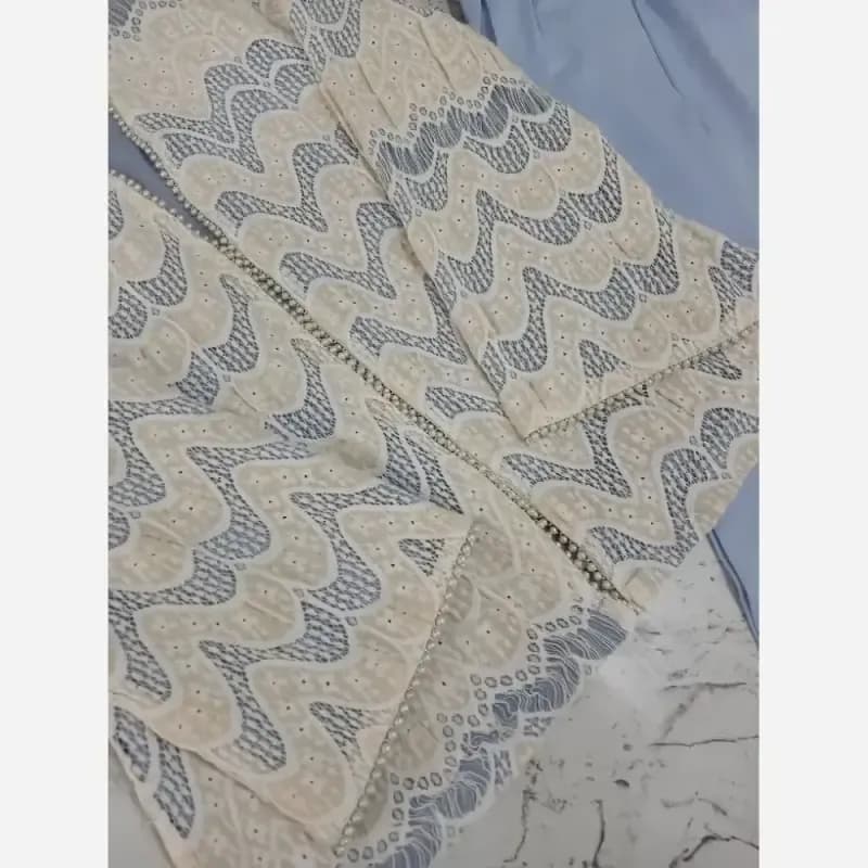 کت و شلوار مجلسی زنانه جنس گیپور دانتل و شلوار مازراتی رنگبندی سایزبندی — تصویر ۶