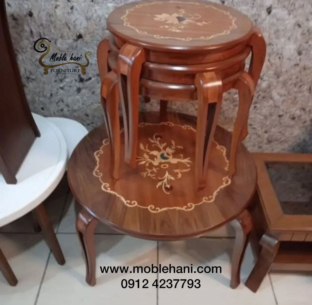 جلو مبلی و عسلی گرد کلاسیک معرق هانی