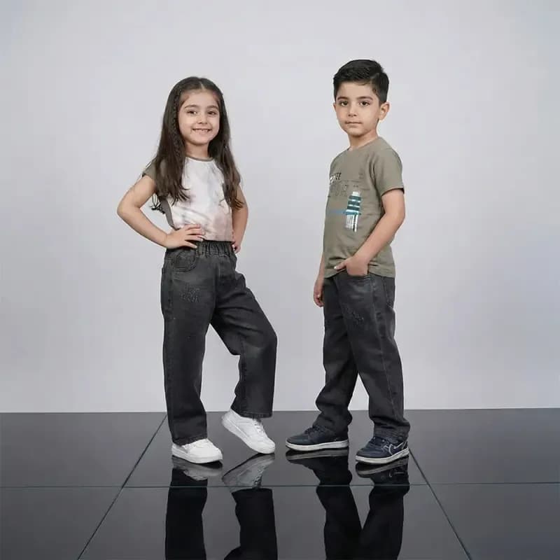 شلوار جین بگ بچه گانه زغال سنگی دخترانه و پسرانه