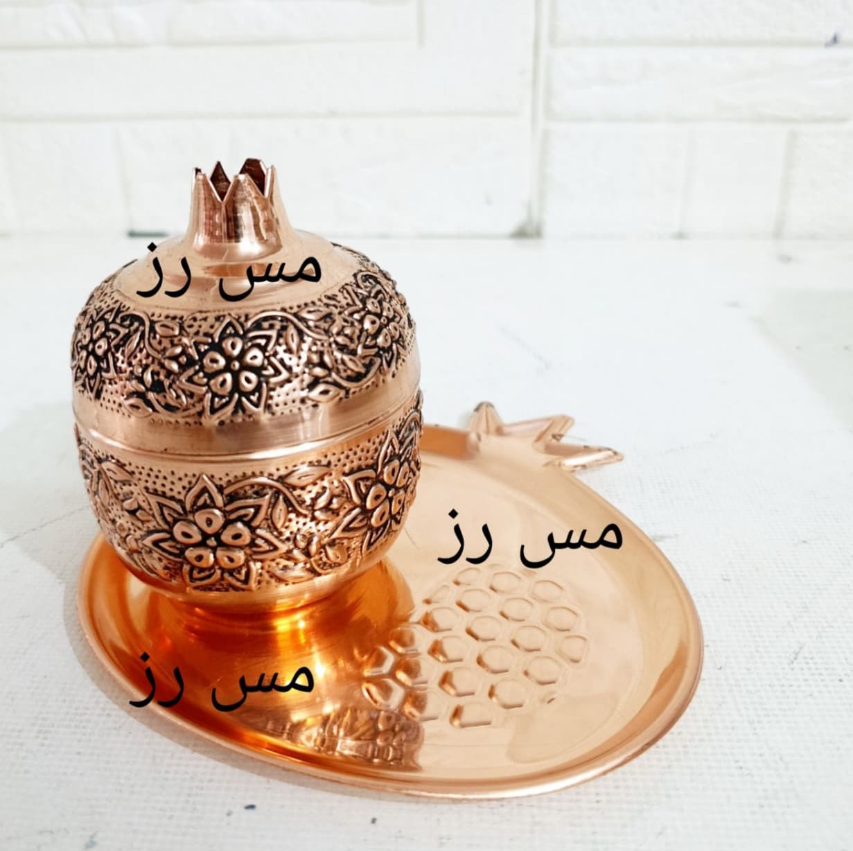قندان انار مسی سایز بزرگ گلبرگ نانو ارسال رایگان